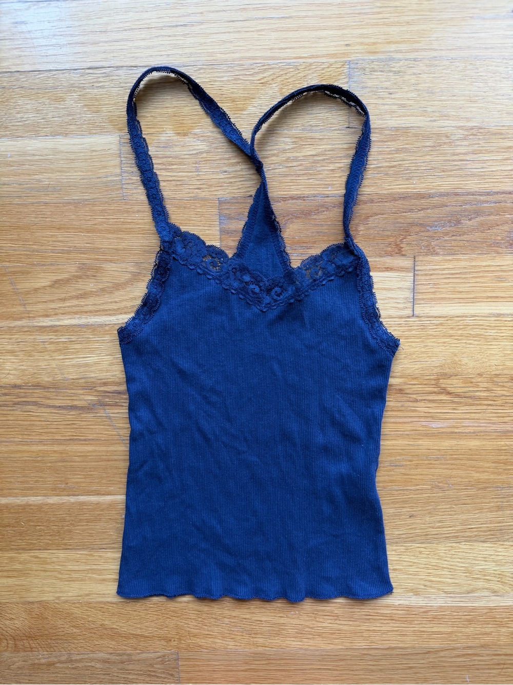John Galt Navy Blue Lace Trim Cami Tank Top – One Size